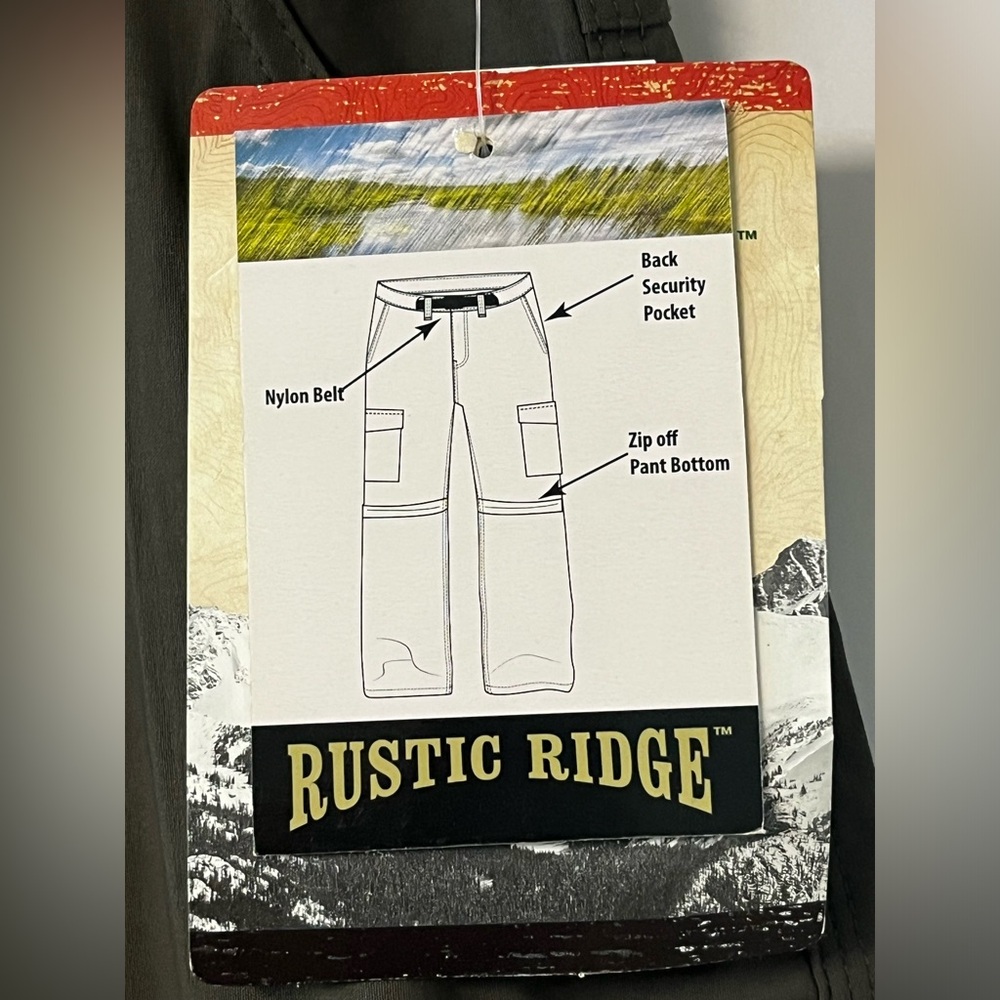 New Men’s Rustic Ridge Dark Iguana Green Convertible Zip-Off Hiking Cargo Pants - Picture 14 of 14